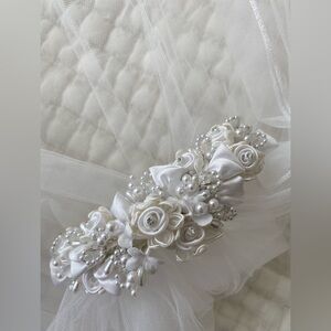 2 Layer Floral & Beaded Veil With Hair Attachment